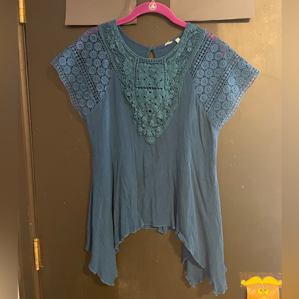 Old Navy Blue Crochet Detail Blouse